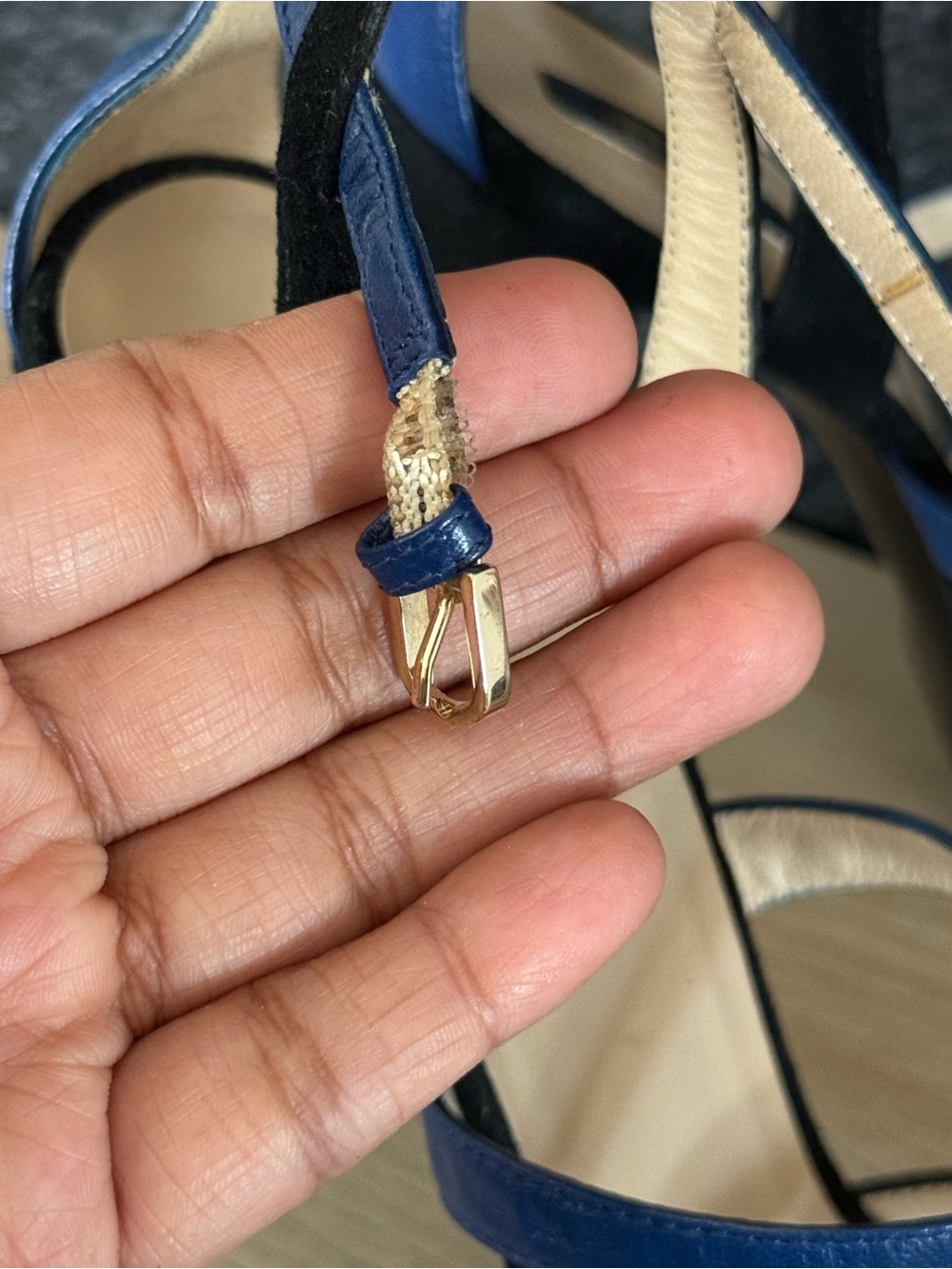 Longchamp suede leather straps heels sandals blue black-40 - Picture 8 of 8